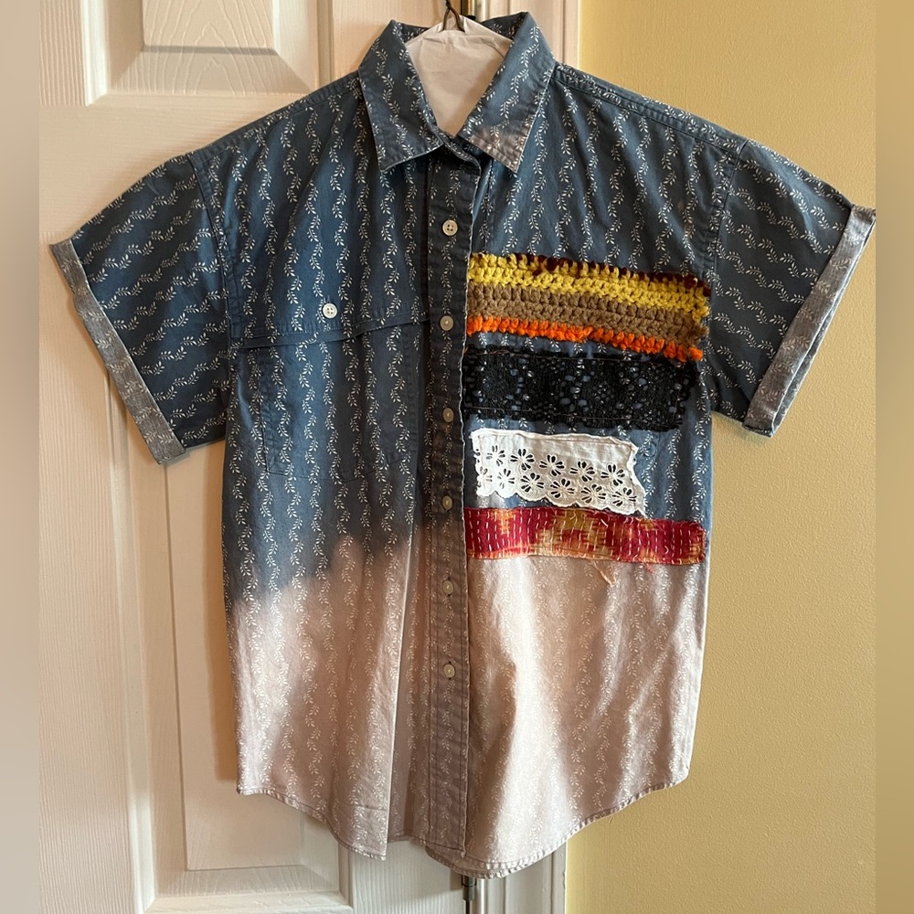 MORGAN FACTORY Upcycled denim print shirt XS S